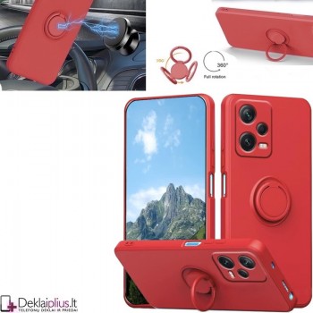 Švelnaus silikono dėklas su žiedu - raudonas Xiaomi Redmi Note 12 5G/Poco X5 5G telefonui Švelnaus silikono dėklas su žiedu - raudonas Xiaomi Redmi Note 12 5G/Poco X5 5G telefonui